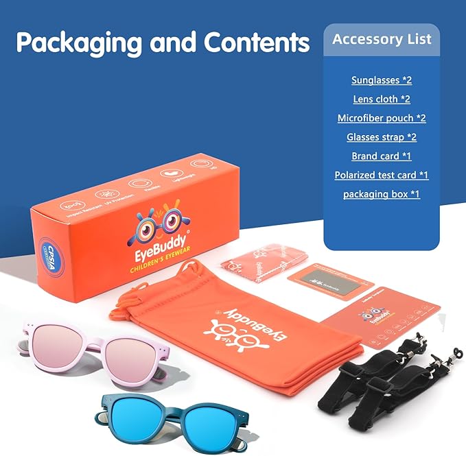 EYEBUDDY Kids Sunglasses for Boys Girls Age 2-8 Polarized UV Protection Toddler Children Sun Glasses Pack of 2