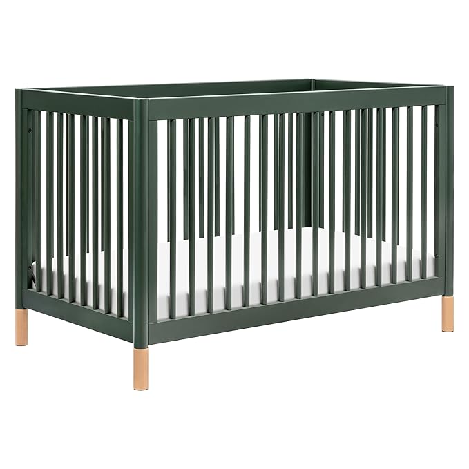 Babyletto Gelato 4-in-1 Convertible Crib with Toddler Bed Conversion in Forest Green with Vegan Blonde Leather Feet, Greenguard Gold Certified