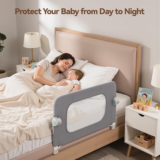 Reinforced Safety Bed Rail for Toddlers – 32” Bed Rail Guard with Thickened Material, Foldable & Adjustable Rail for Crib, Twin, Full, Queen, King Beds