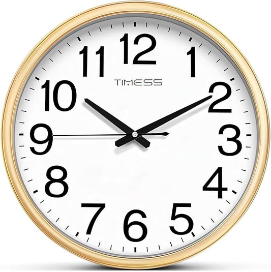 Wall Clock, 11 Inch Large Dial Non-Ticking Silent Battery Operated Quality Analog, Ultra-Quiet Movement Quartz, Timeless Stylish Clock, Ideal Modern Home, Office Décor (Gold)