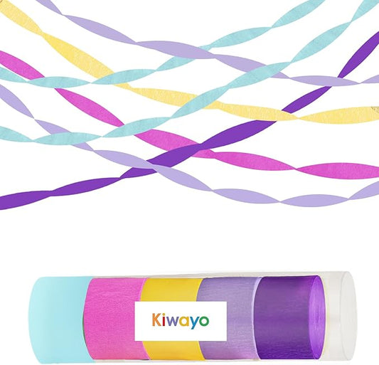 Pink Blue Purple Crepe Paper Streamers Birthday Party Decorations (5 Rolls)- Hot Pink Teal Yellow Purple Multicolor Paper Crafts for Baby Shower, Wedding, Magic Rainbow Colorful Party Supplies Decor