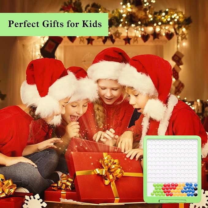 Magnetic Drawing Tablet, Magnetic Doodle Board for Kids with Dot Beads and Pattern Book, Montessori Educational Travel Toy for Boys and Girls 3 4 5 6 Years Old (Green)
