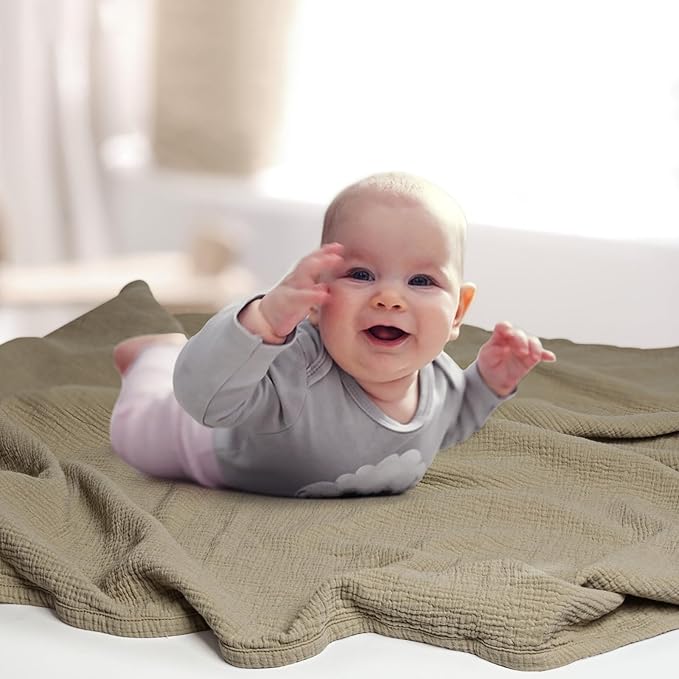 lulumoon Muslin Quilt Blanket, Crib Blanket for Baby and Toddler,47x47 Inches(Olive)
