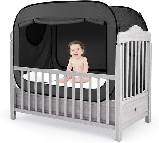 Poray Pop Up Baby Bed Tent Privacy Tent for Toddler Sleeping with 2 Zipper Doors,Breathable Mesh Windows and Portable Carry Bag