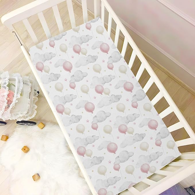 Baby Crib Sheets Balloon Cloud Crib Sheets for Boys Girls,Neutral Bassinet Toddler Bed Play Sheets Breathable Soft and Portable 52 * 28 * 9in