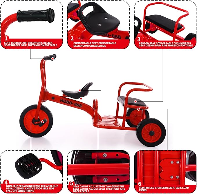 Kids Tricycle for Riders Ages 3-5 Preschool Playground Kids Tricycles, Daycare Toddler Tandem Trike,Children Tandem Bike, Outdoor Playground Equipment Trike