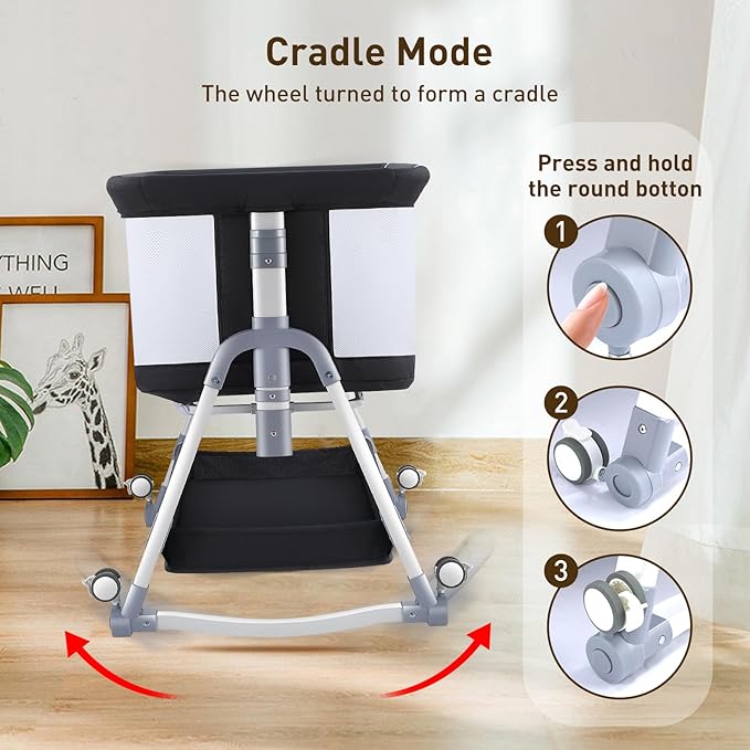 4 in 1 Bedside Bassinet for Baby, Portable Baby Bassinet with Wheels, Baby Crib with Changing Station, Mattress Included and Storage, Foldable Travel Bassinet for Baby/Infant/Newborn - Mesh