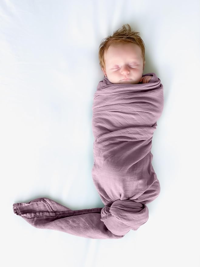 BWD Baby Swaddle Blanket – Ultra-Soft Bamboo Viscose & Organic Cotton Muslin – Lightweight, Breathable, Stretchy – Newborn Essential 47" (Mauve)