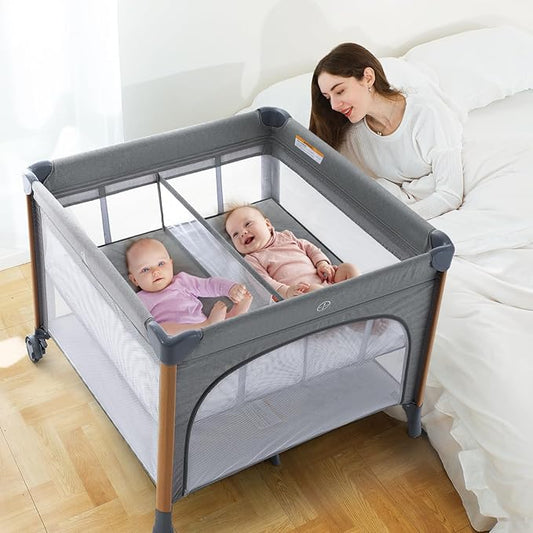 Twins Bassinet Portable Crib for Baby, Portable Babe Playpen