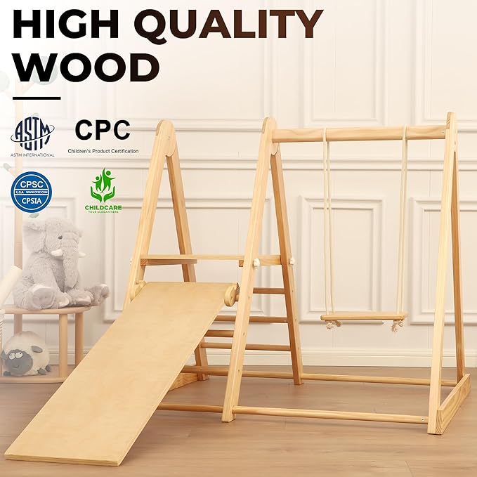 Multifunctional Indoor Jungle Gym for Toddlers - Wooden Montessori Climbing Set with Slide, Swing, Ladder, Play Platform, Climbing Toy for Toddler 1-6, Indoor Playground Playset Gift for Kids