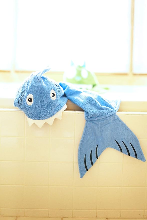 Hooded Baby Towel for Kids 2-8 | Large 100% Cotton Baby Shark Towel for Boys or Girls in Blue | Unisex Cute Shark Bath Towels for Babies and Toddlers