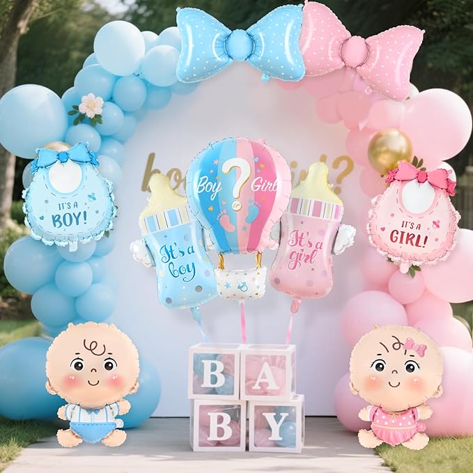 Gender Reveal Decoration Set - Includes Boy or Girl Baby Shower Foil Balloon for Boy or Girl Baby Shower Party Decoration 9 Pcs