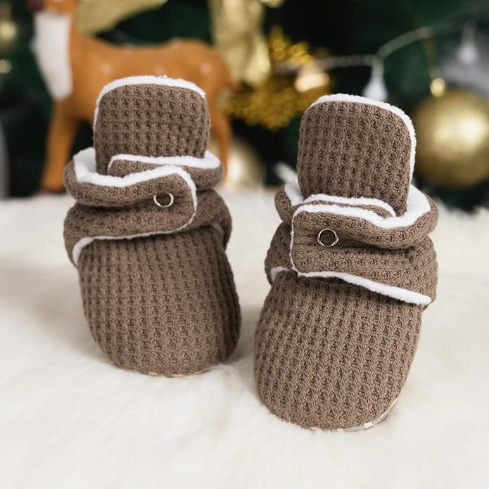 Sawimlgy Newborn Infant Baby Girl Boy Cotton Booties Stay On Sock Slippers Soft Bedroom Shoes Non-Skid Ankle Boots With Grippers Toddler Crib Warm Shoe First Walker Birthday Shower