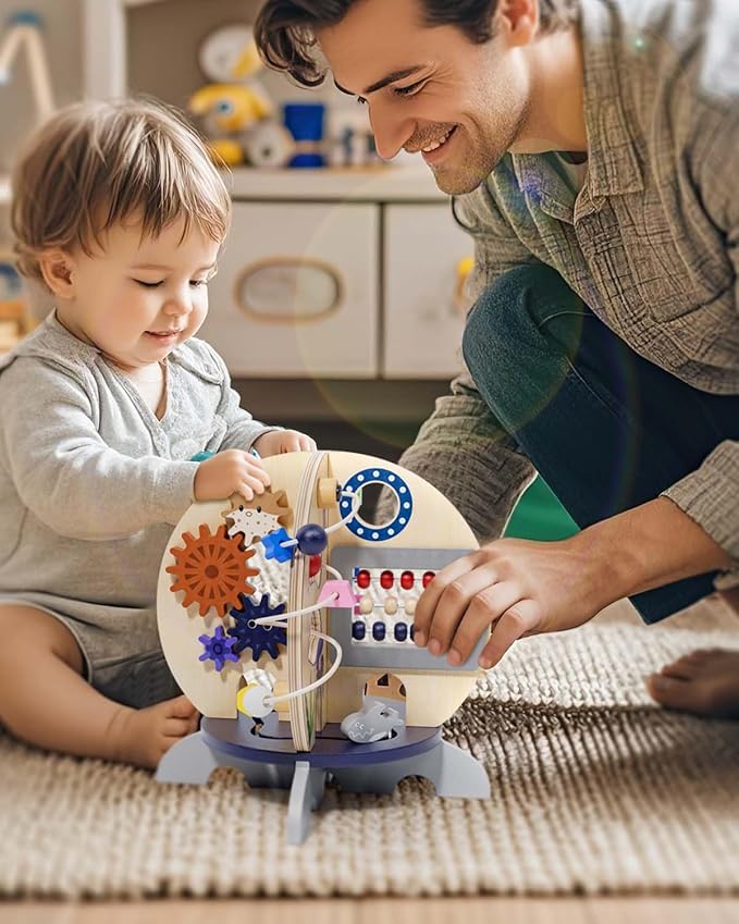 Timber Lulu 1 Year Old Boy Gifts, Ocean Wooden Activity Cube for Baby, Montessori Busy Board Toys for 1 Year Old Boy, Sensory Educational Toys for Toddlers, 1st Birthday Gifts Boy & Girl