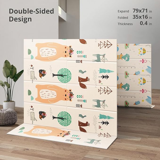 UANLAUO Baby Play Mat,71"x 79"Extra Large Playmats,Foldable Baby Play Mat for Floor,Non-Toxic Tummy Time and Crawling Playmat,Thick Foam Play Mat for Baby,Reversible Portable for Infant,Toddler