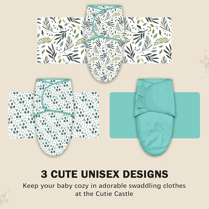 Cute Castle 3-Pack Baby Swaddle Sleep Sacks - Newborn Swaddle Sack - Ergonomic Baby Swaddles Blanket Warp for Boys and Girls - Baby Essentials (0-6 Months - Green)