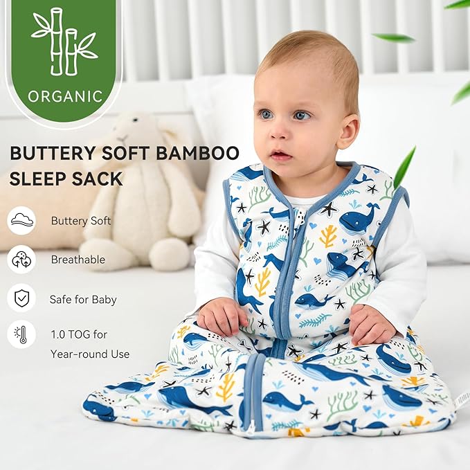 Baby Sleep Sack 6-12 Months Rayon Made From Bamboo 1.0 Tog Soft Wearable Blanket Baby Sleeping Bag for Infant Newborn 2-Way Zipper Toddler Sleep Sacks