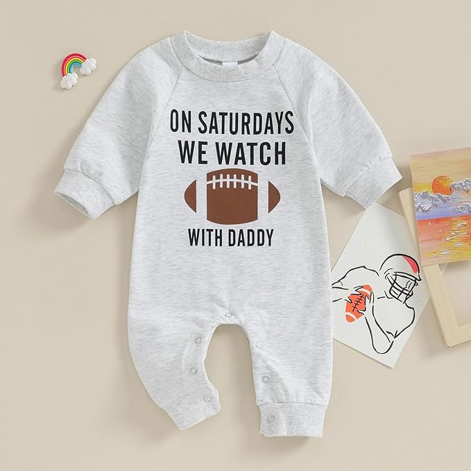 Honganda Infant Baby Boys Girls Football Season Jumpsuit Watch Football with Daddy Funny Romper Playsuit Sweatshirt