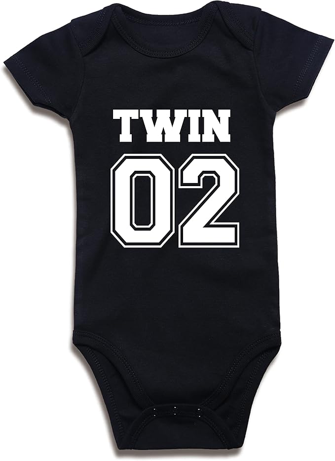 DEFAHN Funny Twins Baby Bodysuits Boys Girls Rompers 2 Pack Twin Matching Clothes Outfits for Newborn Infant