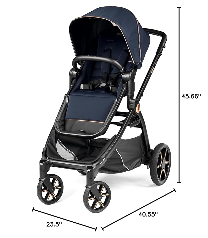 Peg Perego Ypsi – Compact Single to Double Stroller – Compatible with All Primo Viaggio Infant Car Seats & Ypsi Bassinets - Made in Italy - Blue Shine (Blue & Copper)