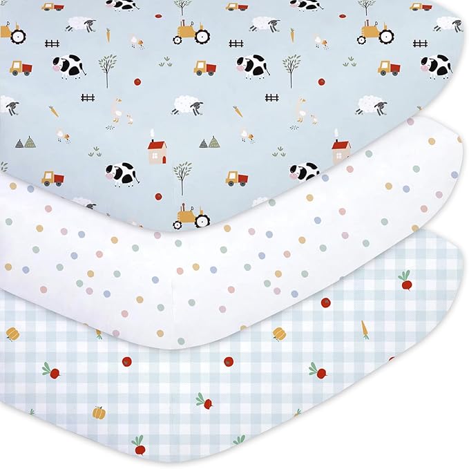 Little Grape Land Toddler Sheets 3 Pack – Baby Crib Sheets Fitted for Boys Girls, Standard Size 28x52‘’ Crib Mattress, Super Soft Breathable Washable Microfiber Blue Sheep