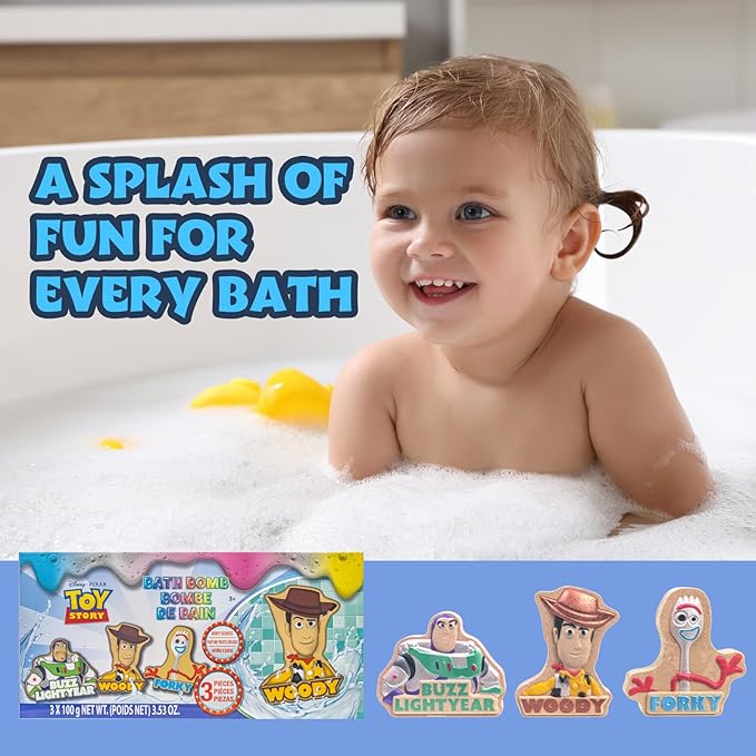 Toy Story Woody Buzz Lightyear and Forky Bath Bombs for Kids, Fun Bright Rainbow Colors, Berry Scented for Kids, Ages 3+, by Townley Girl