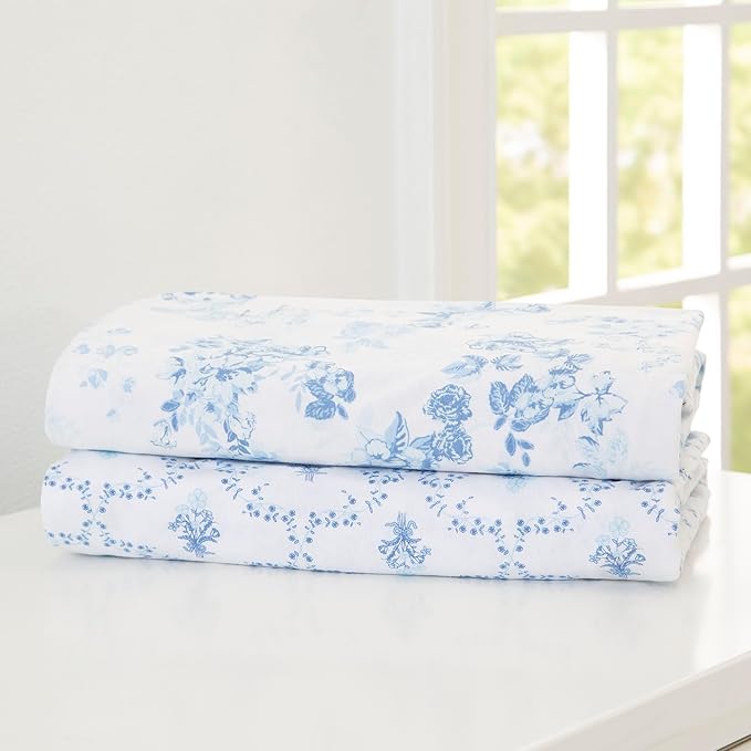 Delta Children 100% Organic Cotton Fitted Crib Sheets, Blue Botanicals + 100% Organic Jersey Cotton Baby Receiving Blankets – 30x40 Inches - GOTS Certified (Pack of 2) (Bundle)