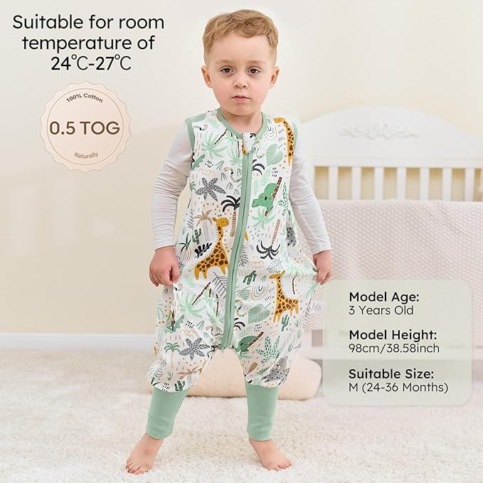 Yoofoss Toddler Sleep Sack with Feet 12-24 Months 100% Organic Cotton Baby Sleep Sack with Legs Toddler Wearable Blanket with 2-Way Zipper