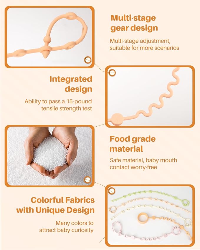 Toy Straps for Baby, 5pcs Adjustable Toy Holder for Stroller Accessories, Silicone Baby Tether Pacifier Clip, No Throw Baby Travel Essential Leash for High Chair, Car Seat (5 Pack Macaron)