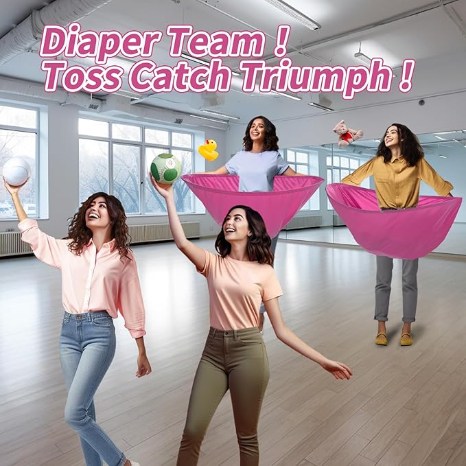 3 Pcs Baby Shower Games Bridal Shower Games Funny Activities - Funniest Baby Shower Game Ever, Ice Breakers for Boy or Girl, How Many Plushies Can You Catch in Your Diaper (Pink) – No Balls Included
