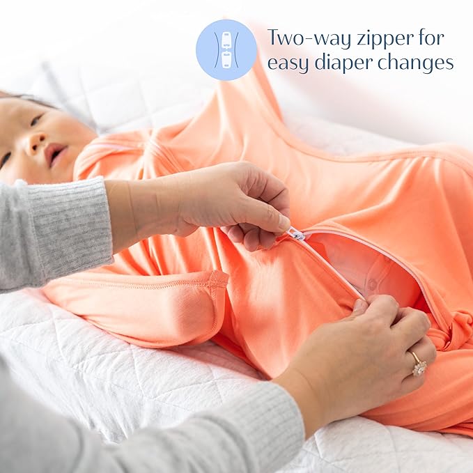 SleepingBaby EverSoft Zipadee-Zip Transition Swaddle - Roomy Wearable Blanket with Two Way Zipper - Viscose from Bamboo - Peach Fuzz, Small (4-8 Month)