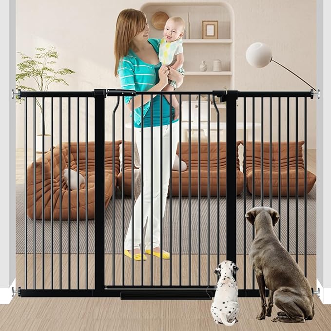 40.5" Extra Tall Cat Pet Gate 57.4-60.2" Wide Pressure Mounted Tall Pet Gate Easy Walk-Through Auto-Close Safety Baby Gate for Cats and Dogs for Indoor Stairs, Doorways, and Kitchen