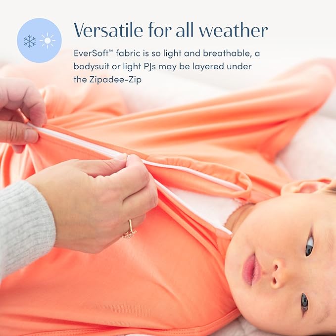 SleepingBaby EverSoft Zipadee-Zip Transition Swaddle - Roomy Wearable Blanket with Two Way Zipper - Viscose from Bamboo - Peach Fuzz, Small (4-8 Month)