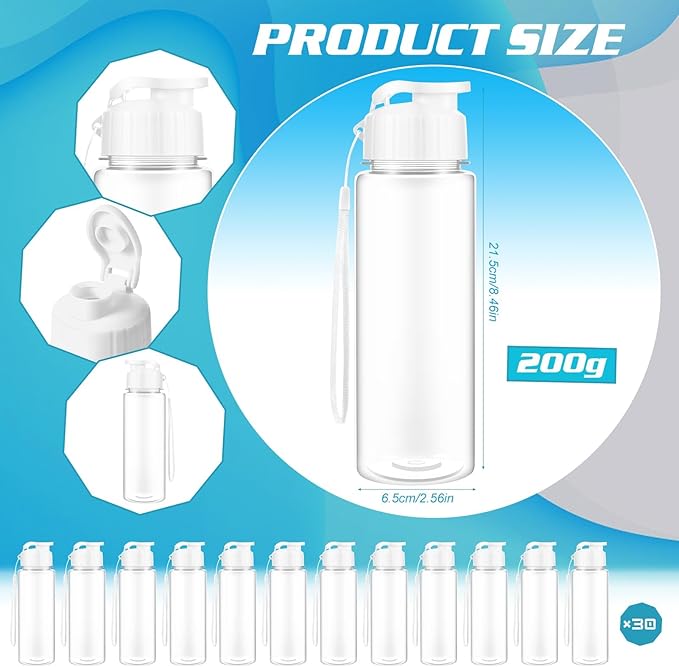 Olgaa 30 Pcs Water Bottles Bulk 17 oz Reusable Leak Portable Plastic Sports Drink Water Bottles with Handle Strap for Cycling Camping Hiking Gym Yoga (White 30Pack)