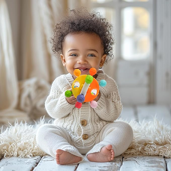 Baby Sensory Teething Toys, Montessori Baby Toys Teether, Silicone Teethers for Babies, Chew Toy for Babies 0-12 Months, Gifts for Newborn Infant Boys Girls 0-6 6-12 12-18 Months, Orange