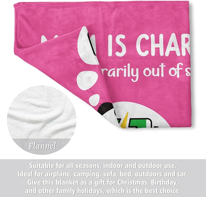 Craftique Gifts for Mom Birthday Christmas- Funny Soft Mom is Charging Blanket- New Moms Gifts for Women, Practical Blanket Throw for Napping Travel, 60”×50”