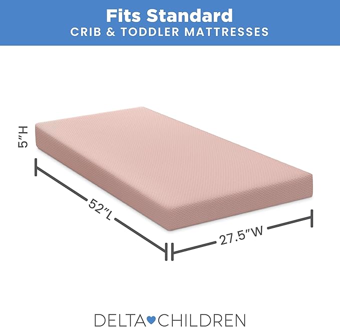 Delta Children Breathable Crib Mattress Pad Cover - Make Every Crib Mattress Breathable - Elastic Edges for Secure, Universal Fit - Machine Washable - 1 Pack, Pink