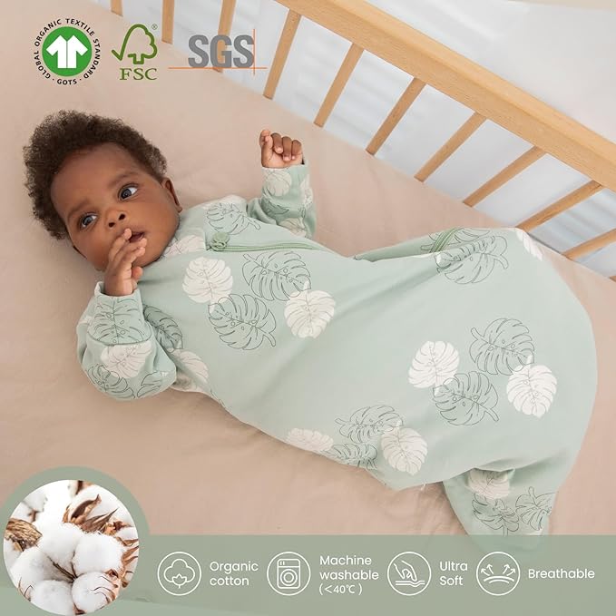 Unisex Sleeping Bag for Babies and Toddlers 1.0 Tog Sleep Sack 0-6Months, Newborn Sleep Sack, Wearable Blanket Baby, One Piece Long Sleeves, Gifts for Baby