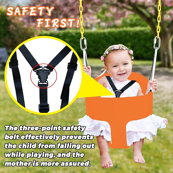 High Back Full Bucket Toddler Swing Seat with 3- Point Adjustable Safety Harness, 66 inch Detachable Chain,Suitable for Babies Aged 6-24 Months,Baby Swing for Swingset (Pink)