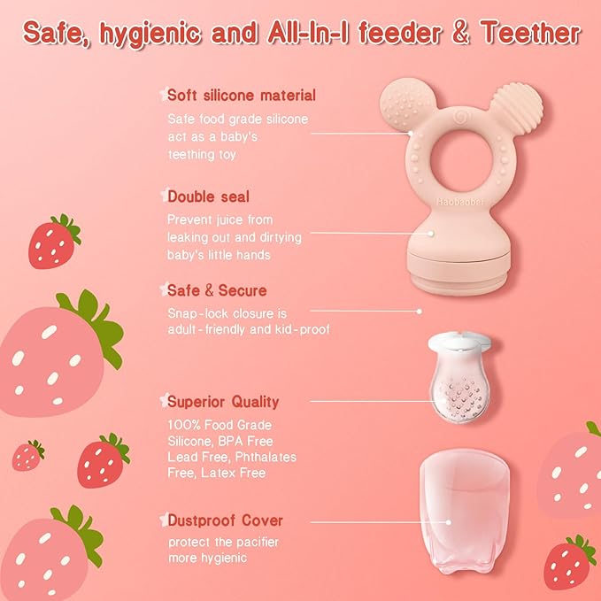 Baby Fruit Food Feeder - Silicone Nibble Tray Combo - Breastmilk Popsicle Mold for Cooling Relief, BPA Free Mesh Feeder for Infant Self Feeding (Lavender Pink + Carrot)