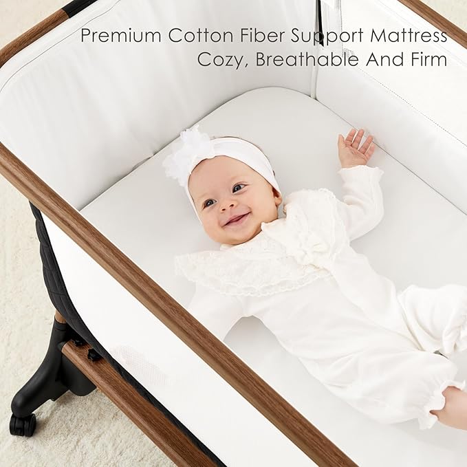 Electric Smart Baby Bassinet & Bedside Bassinet with 5 Rocking Speeds, 3 Timer Modes, 12 Soothing Musics, 6 Adjustable Heights, Large Storage Basket (Black)