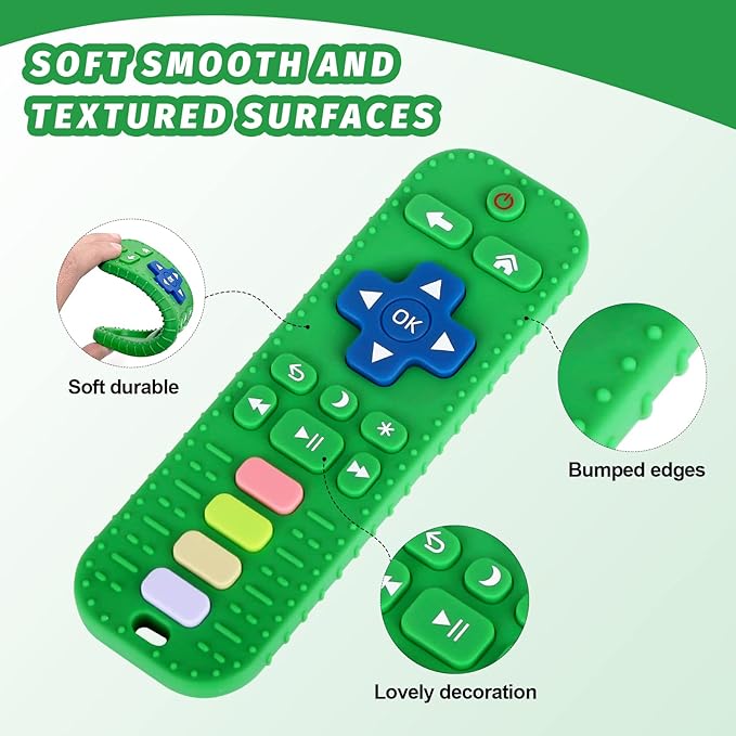 Fu Store Silicone Teething Toys for 0-12 Months 3-24 Months Infant Toddlers Remote Control Shape Teethers for Babies Chew Toys Relief Soothe Babies Gums Set Dishwasher and Refrigerator Safe Beige