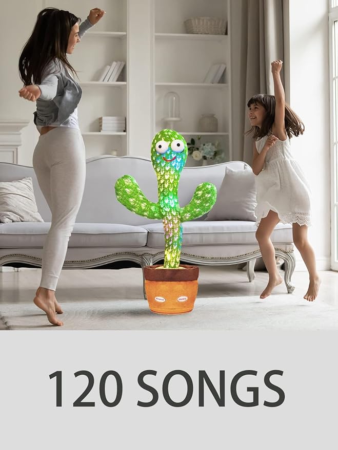 Talking Cactus Toy with LED 120 English Songs, Singing Cactus Dancing Musical Toy, Tummy Time Toys Baby Mimicking Repeats What You Say (Audio Recording & Retelling) Boys Girls Interactive Gift