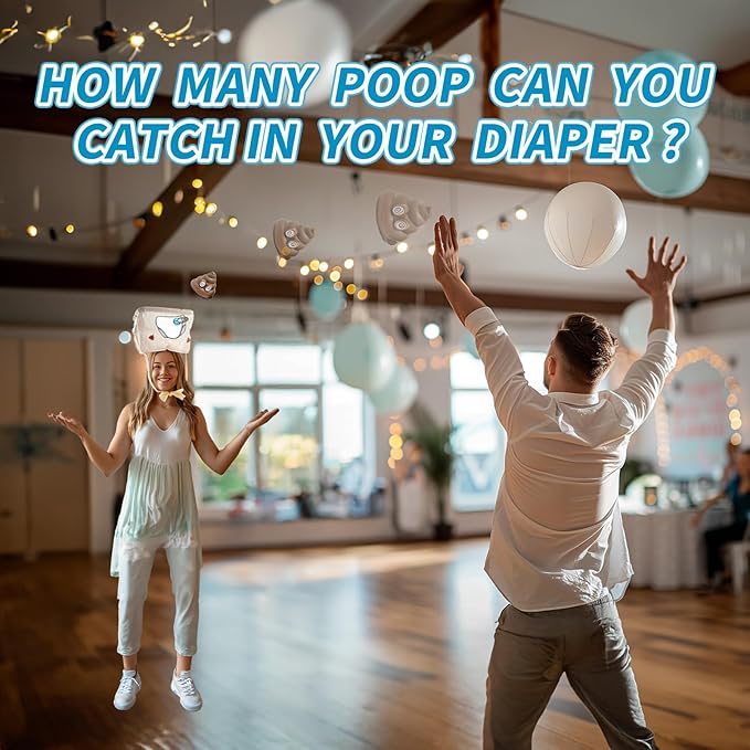 2 Sets Baby Shower Games Funny Activities - Funniest Baby Shower Game Ever, Ice Breakers for Boy or Girl, Poop Shape Toss Challenge (Blue)