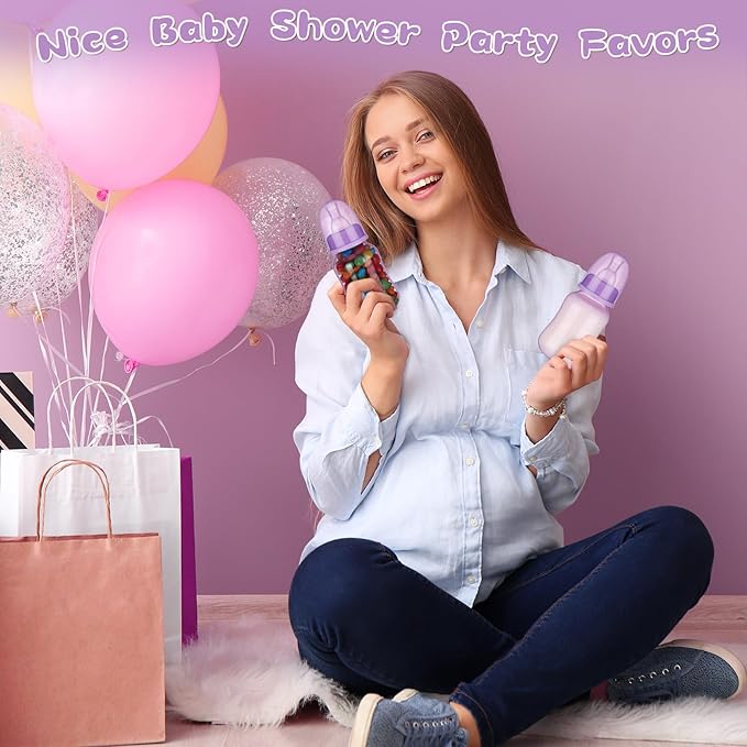30 Pcs Baby Shower Favors Party Game Mini Baby Bottles Gift Sets for Baby Shower Boy Girl Gender Reveal Birthday Party Supplies Gift (Purple)