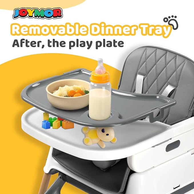 JOYMOR 5 in 1 Baby High Chair for Babies and Toddlers, Portable Highchair Fold Compact, ConvertibleBaby Feeding Chair Booster for Eating with Detachable Double Tray, 5 Point Harness (Gray)
