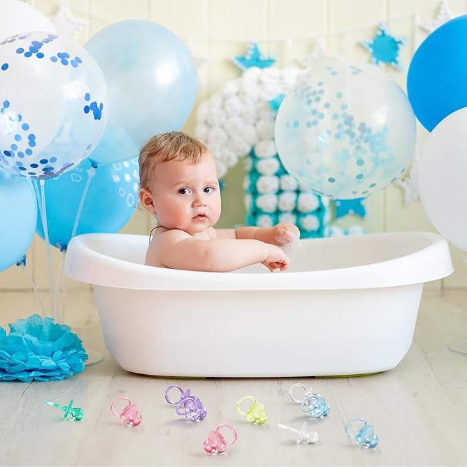 Jetec 48 Pieces 2.5 Inch Acrylic Baby Pacifiers Gender Reveal Party Decorations for DIY Baby Shower Birthday Party Favors(Pink, Blue, Clear, Yellow, Green, Purple)