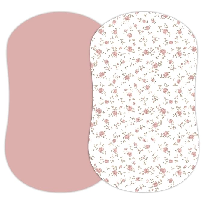 Baby Bassinet Sheets Girl (Juliette) 2-Pack - Fitted Bedside Bassinet Sheets - Buttery Soft Cotton Blend for Standard Bassinet Mattress Pad - Compatible with Halo Bassinest