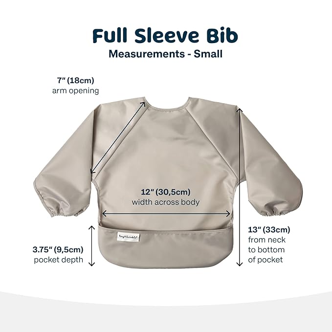 Tiny Twinkle Mess Proof Baby Bibs, 2pk Waterproof Smock Baby Bibs for Eating, Machine Washable Long Sleeve Bibs, Baby Led Weaning, Toddler Bibs, BLW Supplies (Grey Indigo, Small 6-24 Months)