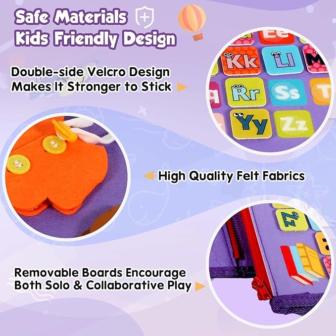 Winblo Toddler Busy Board - Montessori Toys for Toddler Girl Birthday Gift - Busy Book for Toddlers 3-5, Montessori Educational Learning Sensory Travel Activities Toys for Kids Ages 3-5
